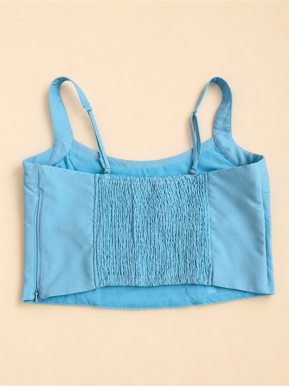 Abercrombie & Fitch Sky Blue Cropped Tank, Smocking Back With Zipper on Side - Picture 2 of 12